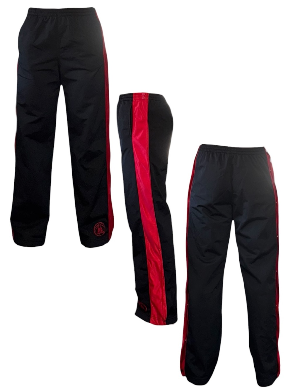 Y2K Russell Athletic Black Sweatpants with Buttoned Sides and Red Side Panels